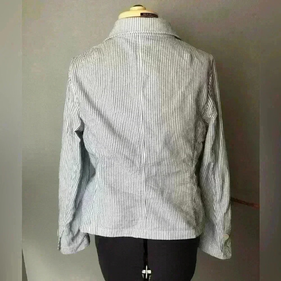 Talbots Petite Blue White Seersucker Blazer Jacket 3 buttons Women 12 Petite - Picture 4 of 10